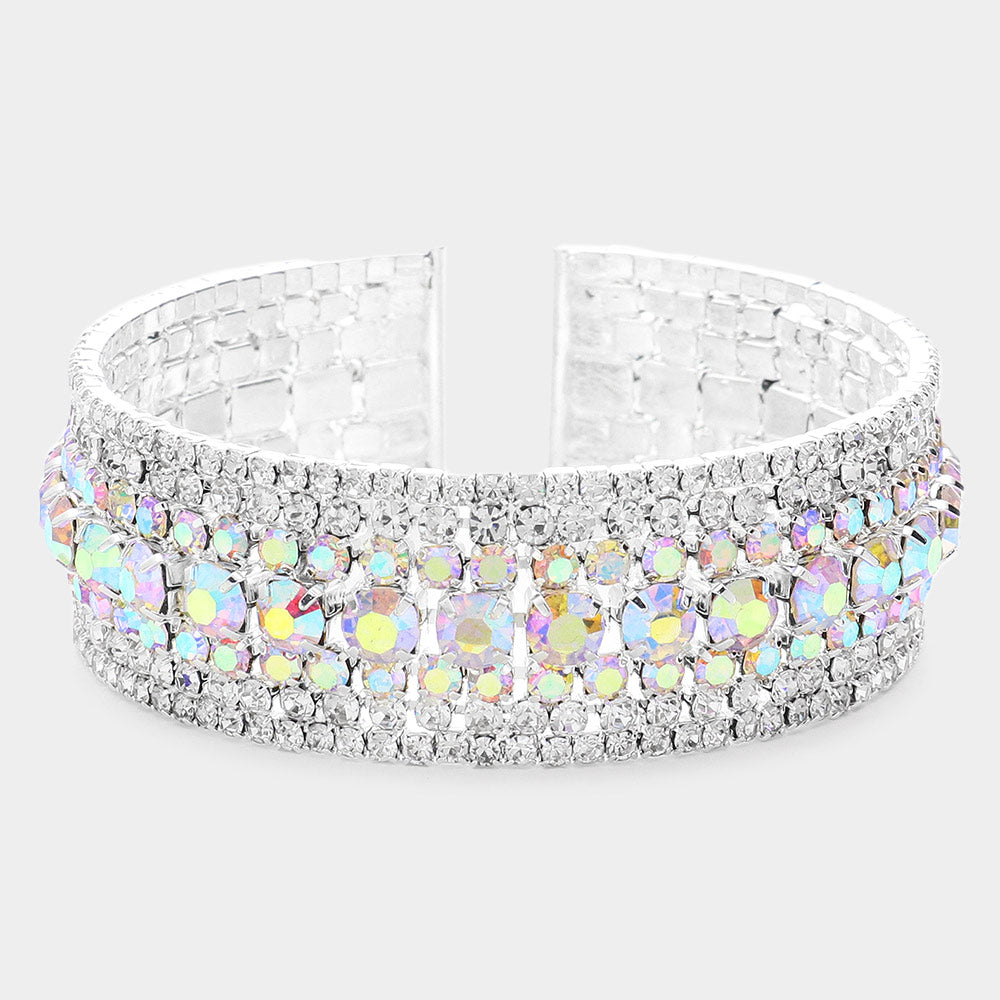 AB Rhinestone Accented Cuff Bracelet  | Evening Bracelet