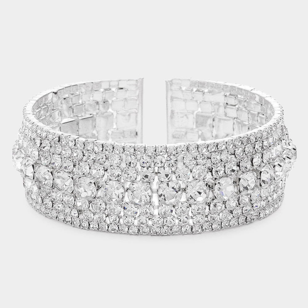Clear Rhinestone Accented Cuff Bracelet  | Evening Bracelet
