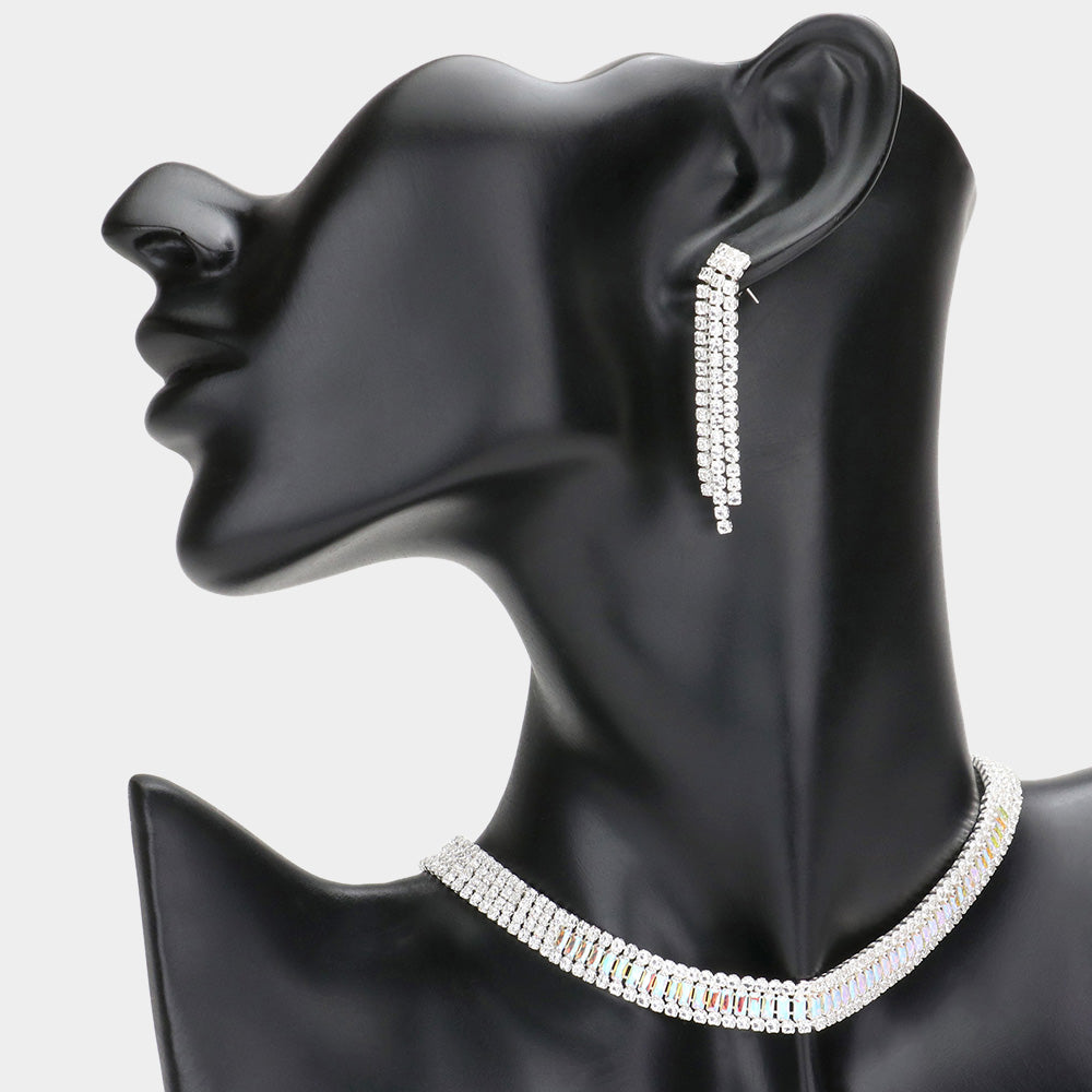 AB Rhinestone Cluster Choker Necklace Set  | Homecoming Jewelry | Pageant Jewelry