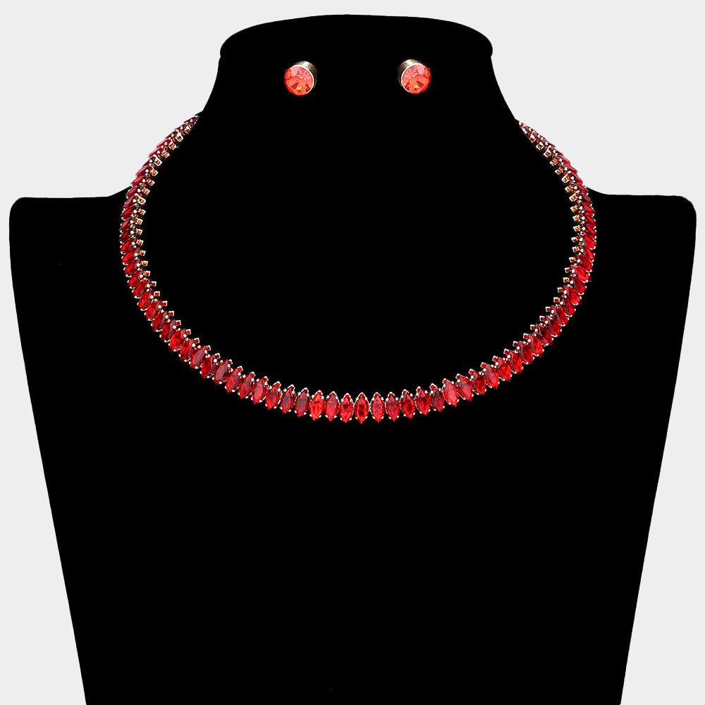 Red Marquise Stone Pageant Choker Necklace | Prom Jewelry