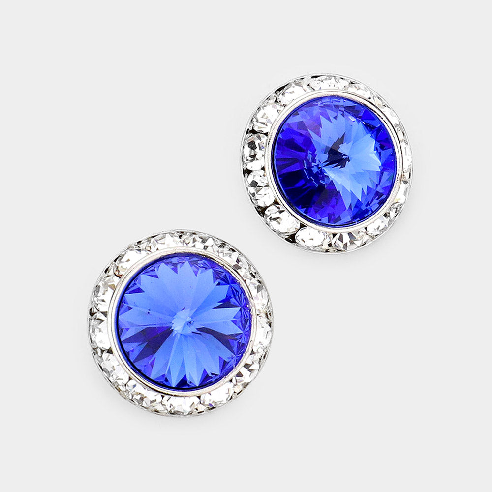 Austrian Sapphire Crystal Round Stud Earrings | 3/4"