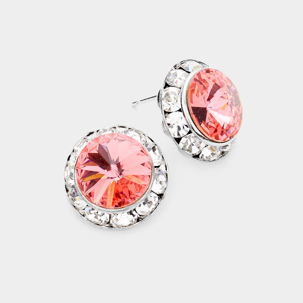 Peach Austrian Crystal Round Stud Earrings