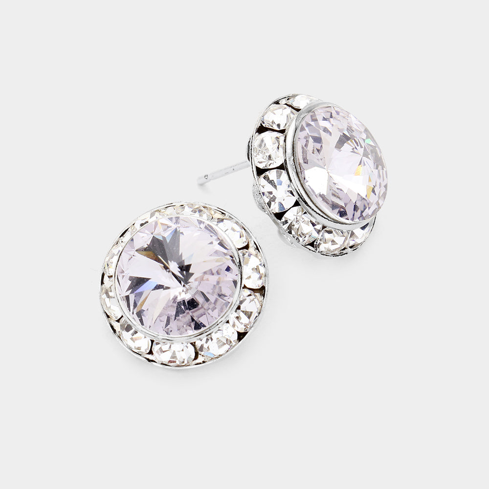 Light Purple Austrian Crystal Round Stud Earrings | 5/8"