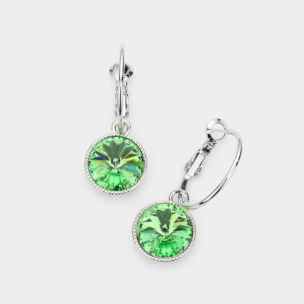 Small Light Green Austrian Crystal Dangle Earrings on Silver