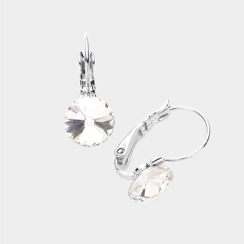 Clear Round Crystal Lever Back Pageant Earrings | Interview Earrings