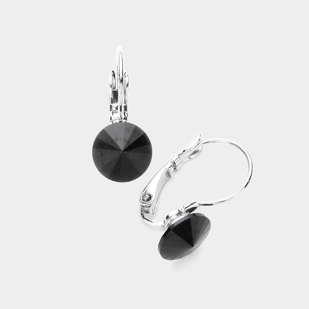 Black Round Crystal Lever Back Pageant Earrings | Interview Earrings