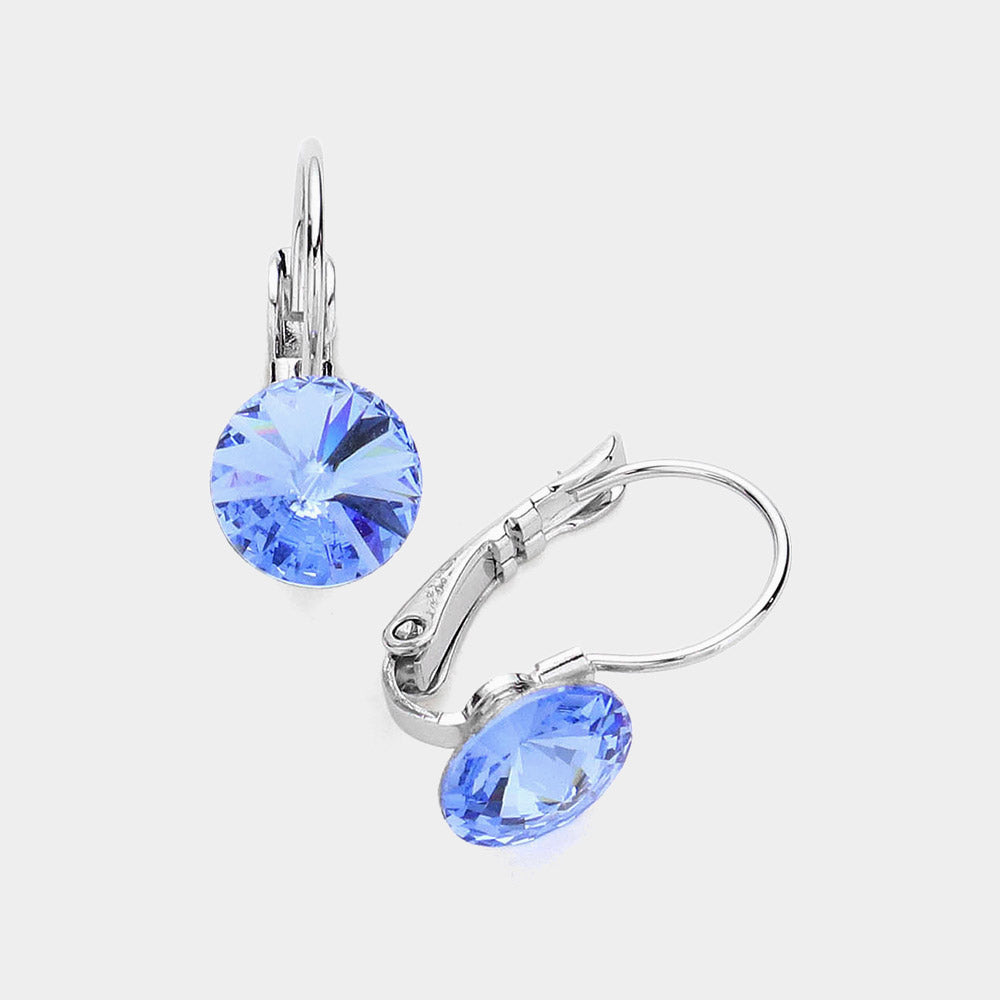 Light Sapphire Round Crystal Lever Back Pageant Earrings | Interview Earrings