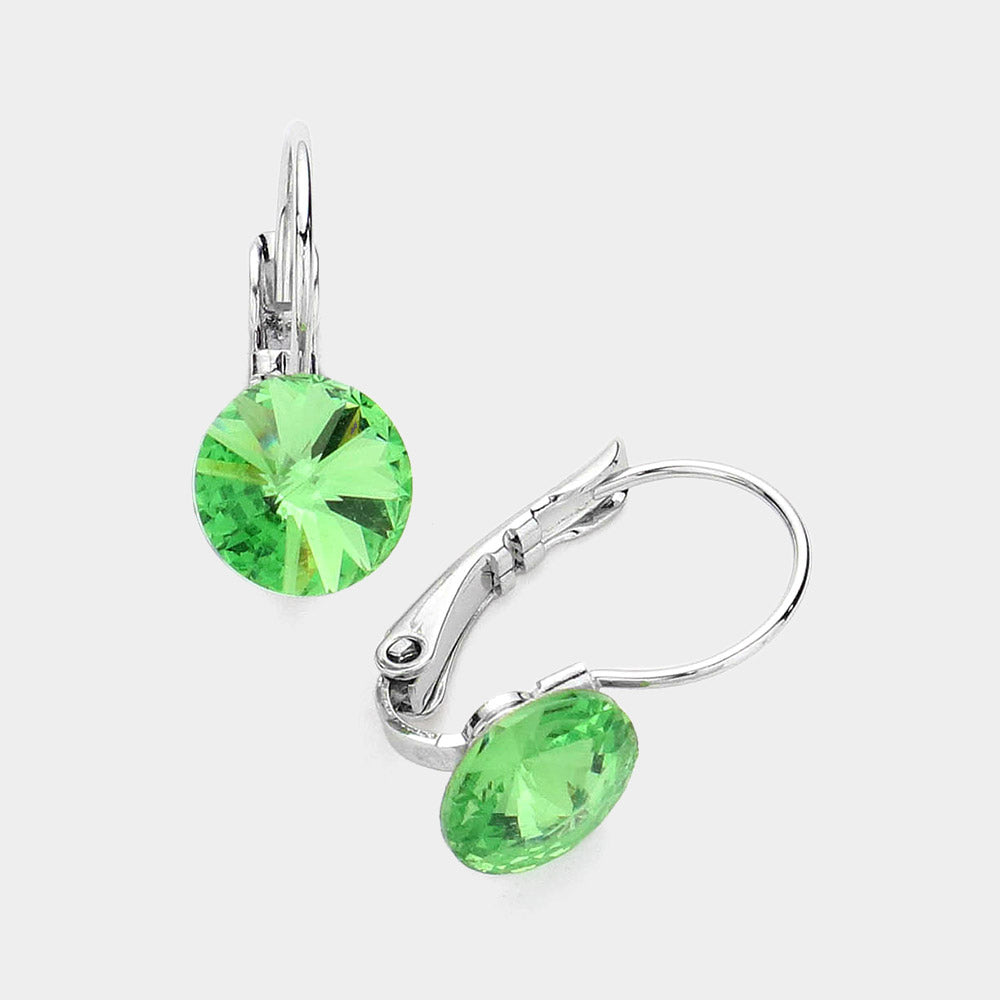 Peridot Round Crystal Lever Back Pageant Earrings | Interview Earrings