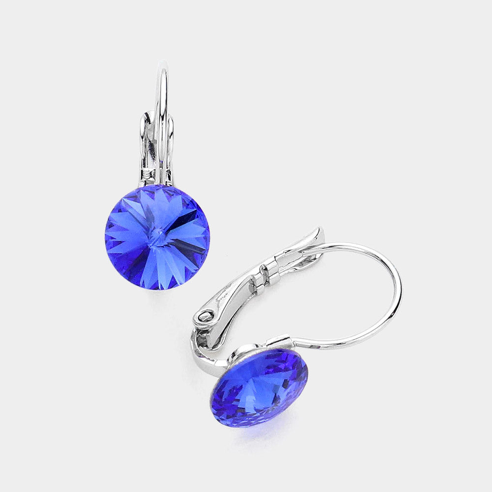 Sapphire Round Crystal Lever Back Pageant Earrings | Interview Earrings