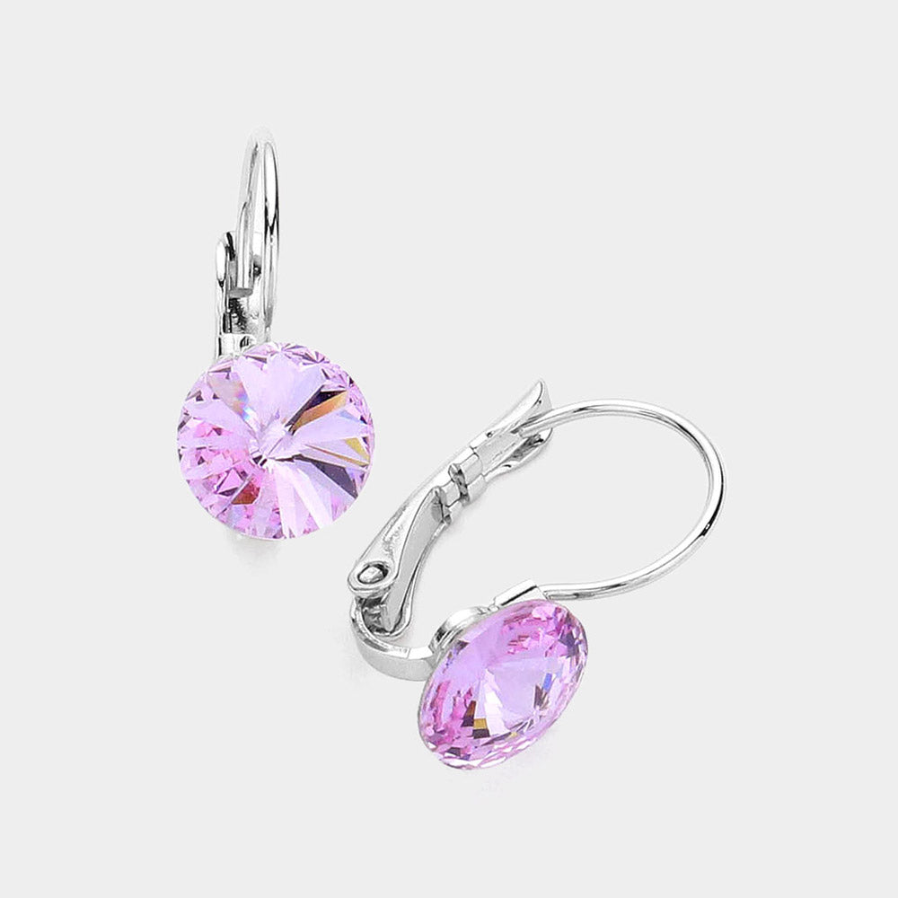 Violet Round Crystal Lever Back Pageant Earrings | Interview Earrings