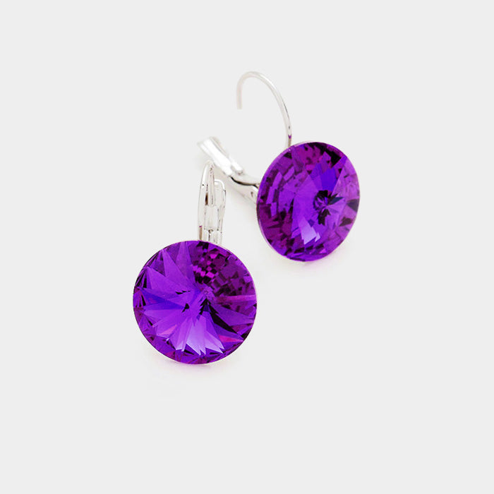 Amethyst Round Crystal Lever Back Pageant Earrings | Interview Earrings