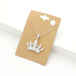 CZ Elegant Crown Pendant Necklace on silver