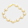 Cream Round Pearl & Crystal Rhinestone Rosette Evening Bracelet