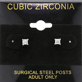 Classic Square Crystal Stud Earrings on Gold – 3mm (0.12")  |  220002