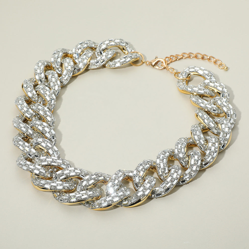 Clear Chunky Chain Statement Necklace on Gold – Bold Crystal Jewelry for Pageant Runway & Everyday Glam |  559872