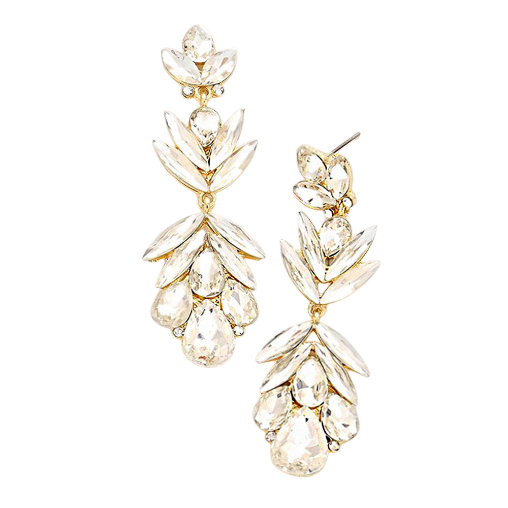 Clear Crystal Earrings with Petal Shaped Features gold backed on a white background