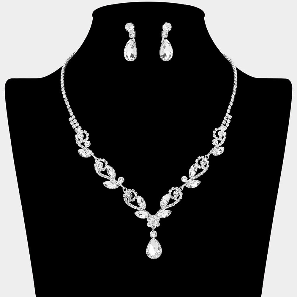Clear Teardrop Marquise Necklace Set – Crystal Prom Evening Jewelry |  687972
