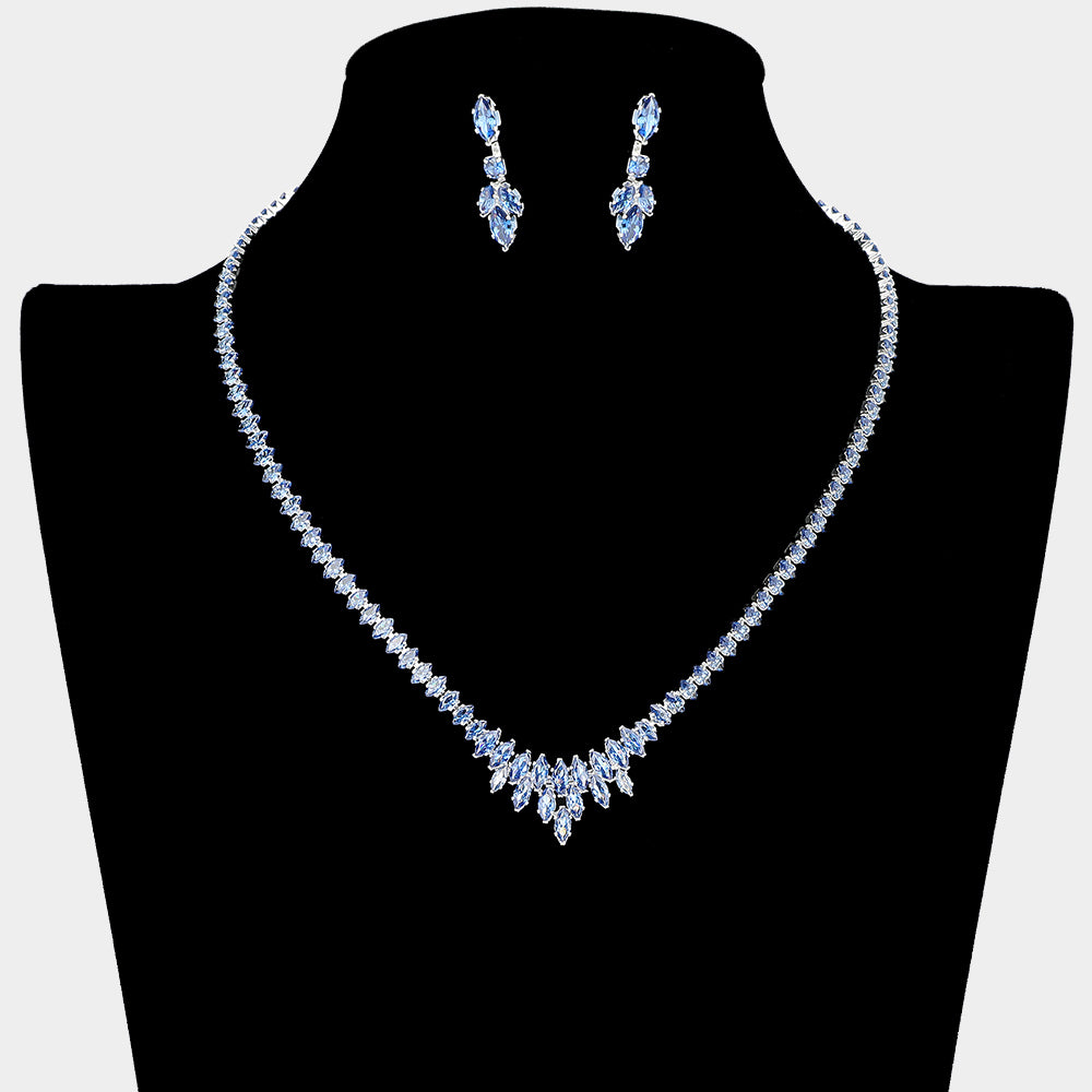 Cluster of Blue Marquise Stone Necklace Set  | Blue Prom and Homecoming Jewelry Necklace Sets   |  680238