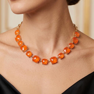 Coral Cushion Square Stone Link Pageant Necklace | Prom Necklace |  621096