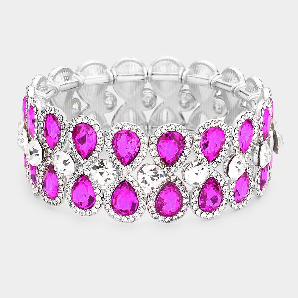 Crystal Purple Teardrop Stretch Pageant Bracelet | Prom Bracelet