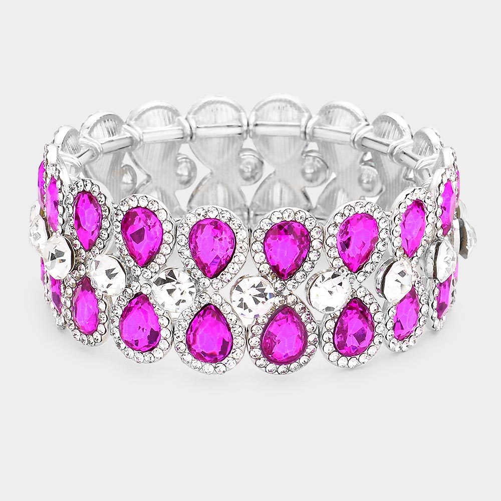 Crystal Purple Teardrop Stretch Pageant Bracelet | Prom Bracelet 