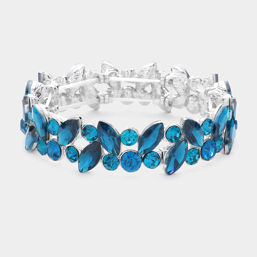 Small Teal Crystal Marquise Stone Pageant Bracelet | Prom Bracelet