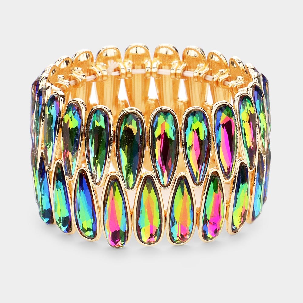Multi-Color Elongated Teardrop Stone Pageant Bracelet&nbsp; | Prom Bracelet