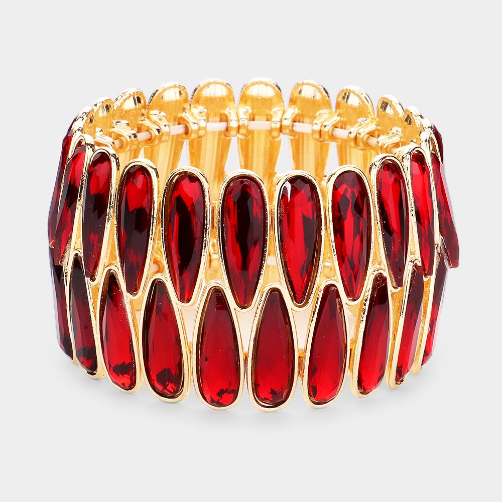 Red Elongated Teardrop Stone Pageant Bracelet  | Prom Bracelet