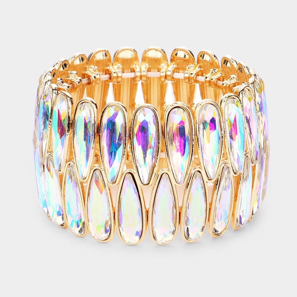 AB Elongated Teardrop Stone Pageant Bracelet on Gold | Prom Bracelet
