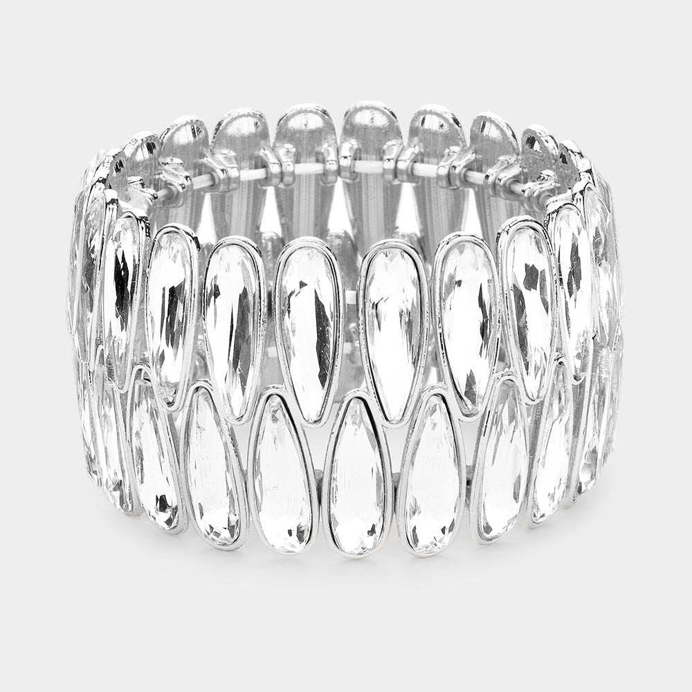 Clear Elongated Teardrop Stone Pageant Bracelet  | Prom Bracelet