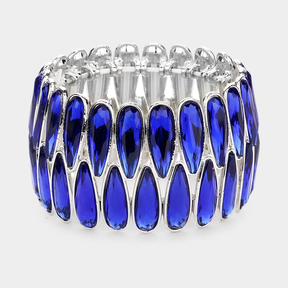 Sapphire Elongated Teardrop Stone Pageant Bracelet  | Prom Bracelet
