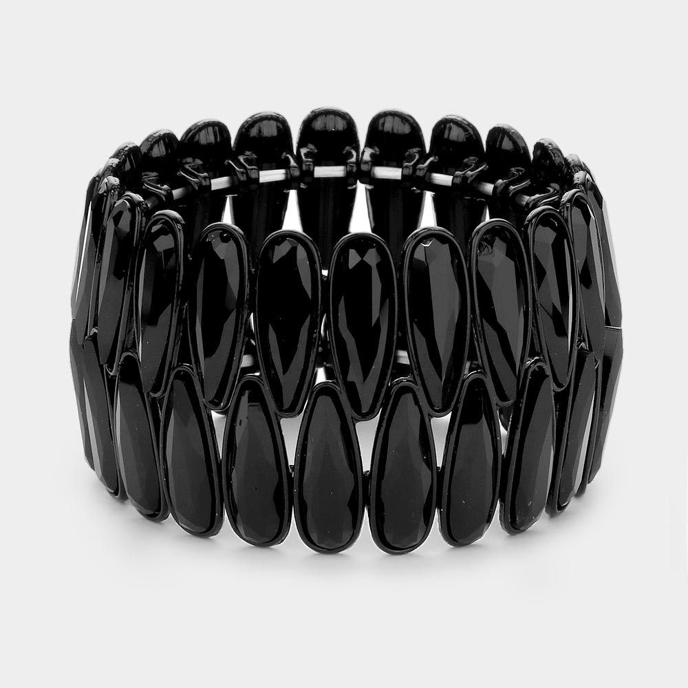 Black Elongated Teardrop Stone Pageant Bracelet  | Prom Bracelet