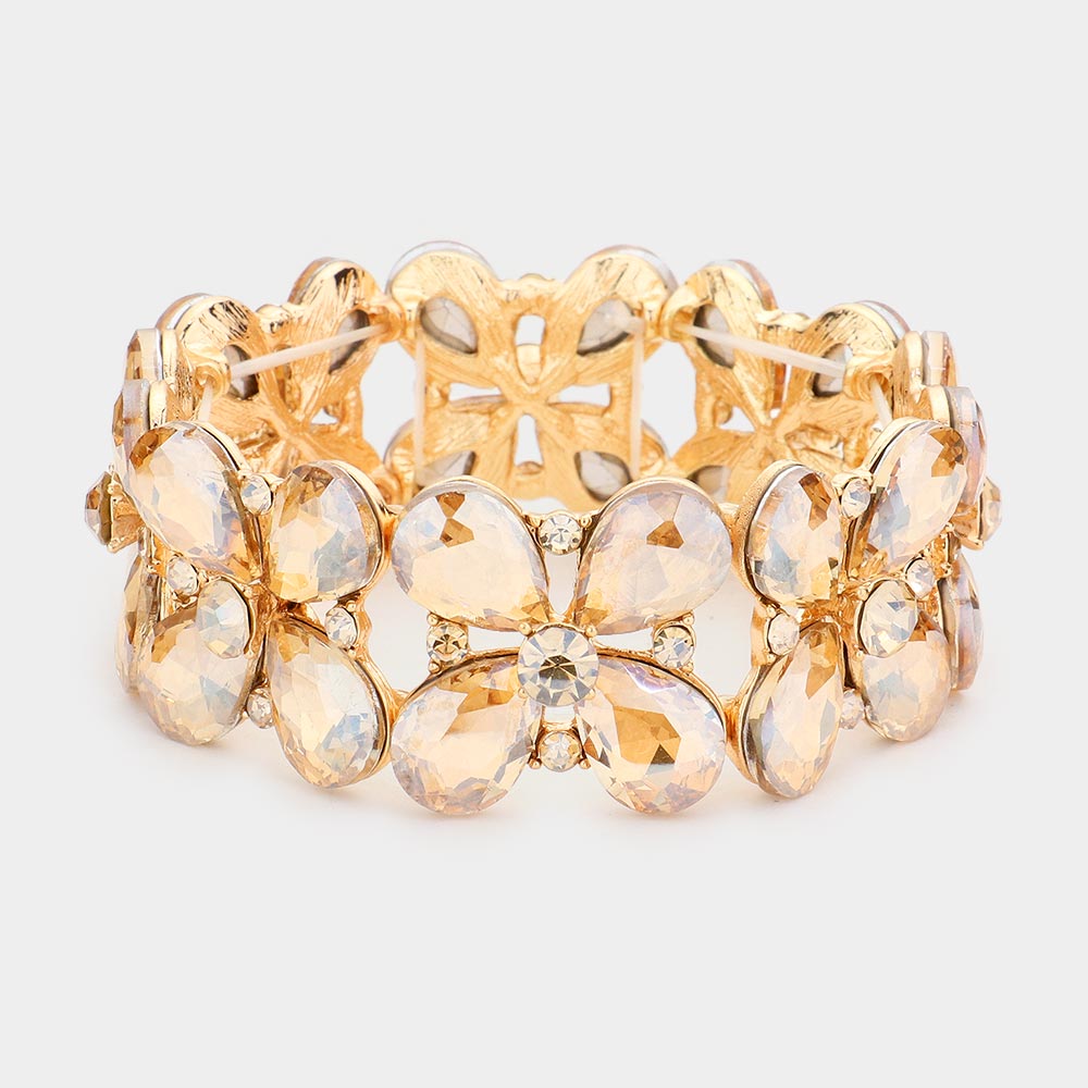 Light Topaz Crystal Teardrop Pageant Stretch Bracelet  | Evening Bracelet