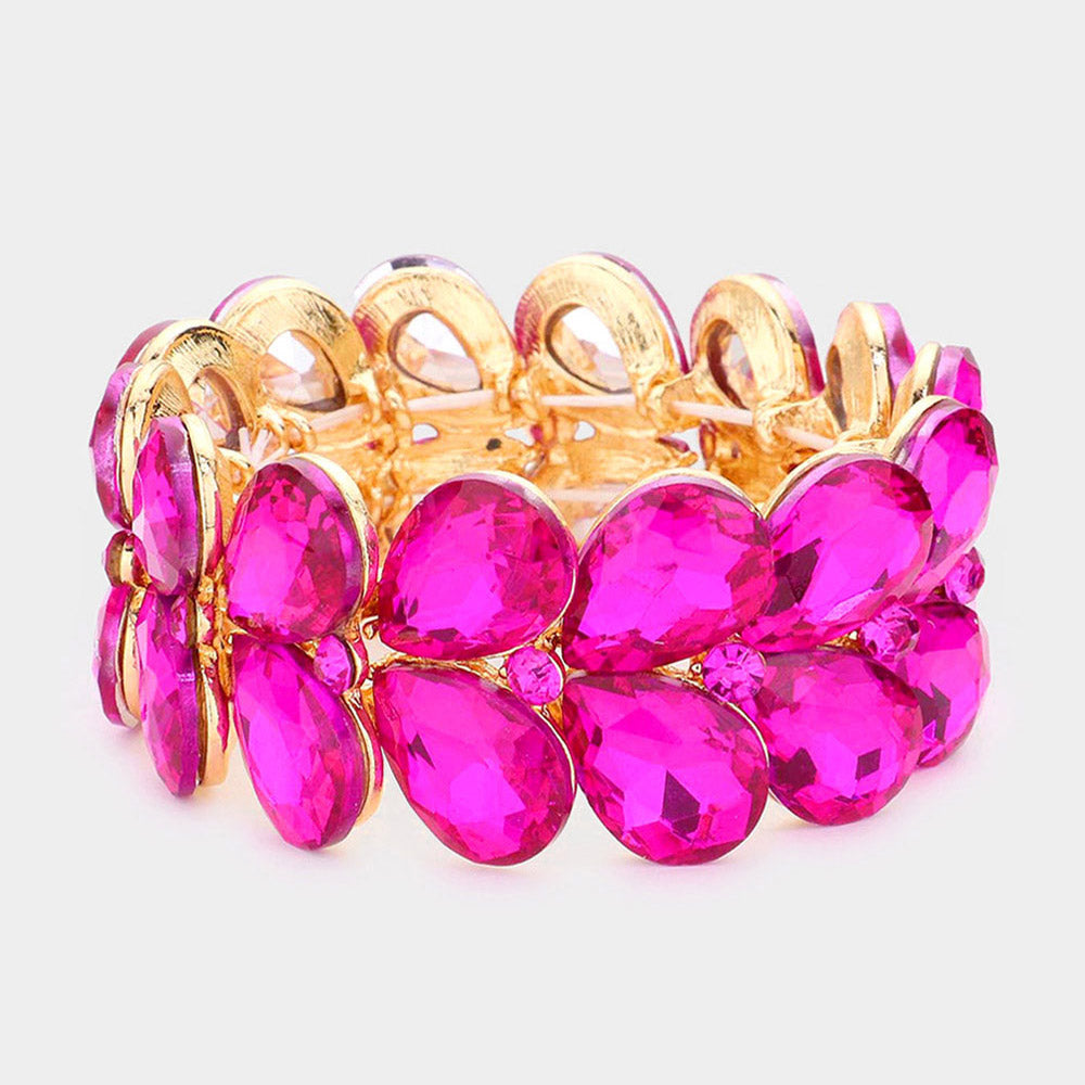 Fuchsia Teardrop Stone Stretch Pageant Bracelet | Hot Pink