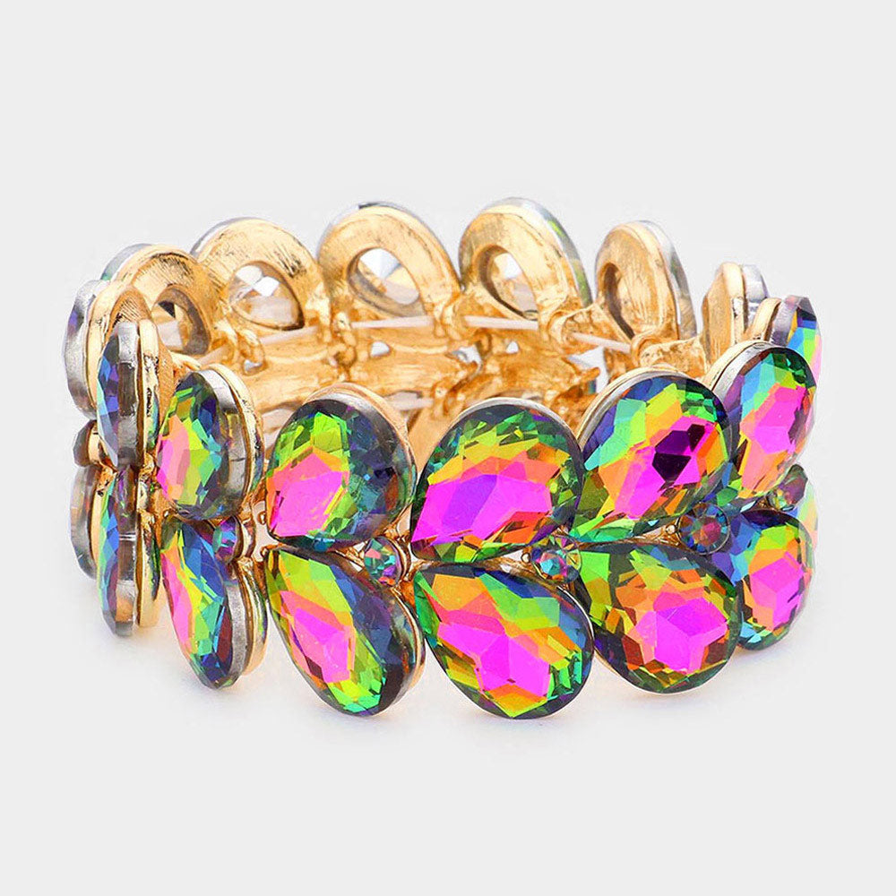 Multi-Color Large Marquise Stoned Stretch Pageant Bracelet | Prom Jewelry |  506896