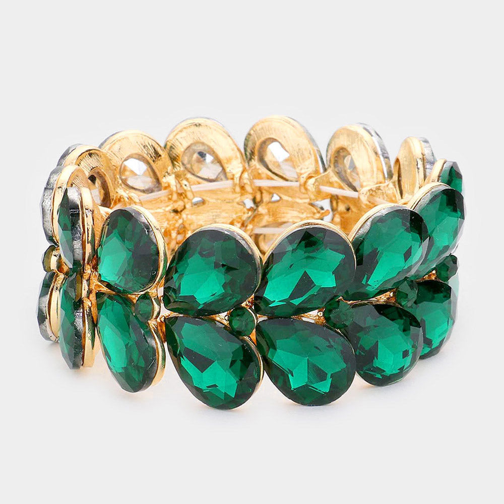 Emerald Teardrop Stone Stretch Pageant Bracelet | Emerald Bracelet