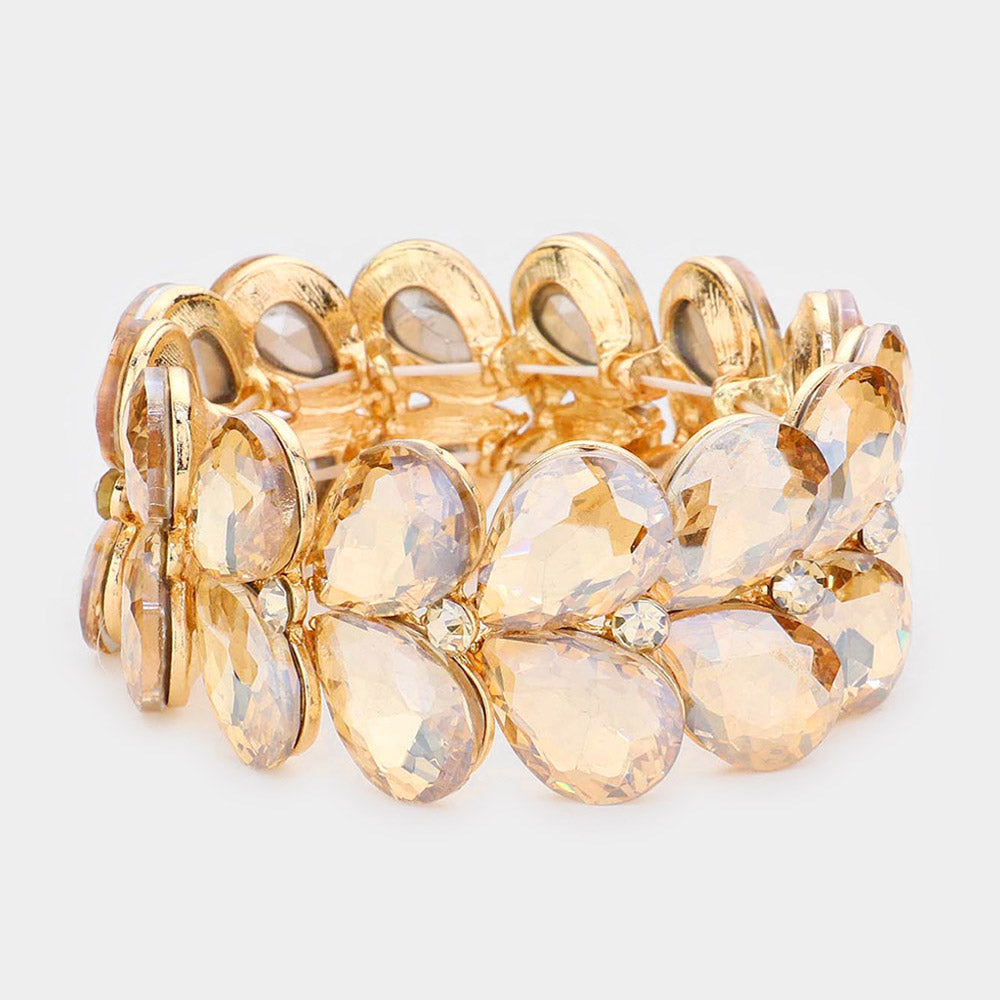 Light Topaz Teardrop Stone Stretch Pageant Bracelet | Gold Bracelet
