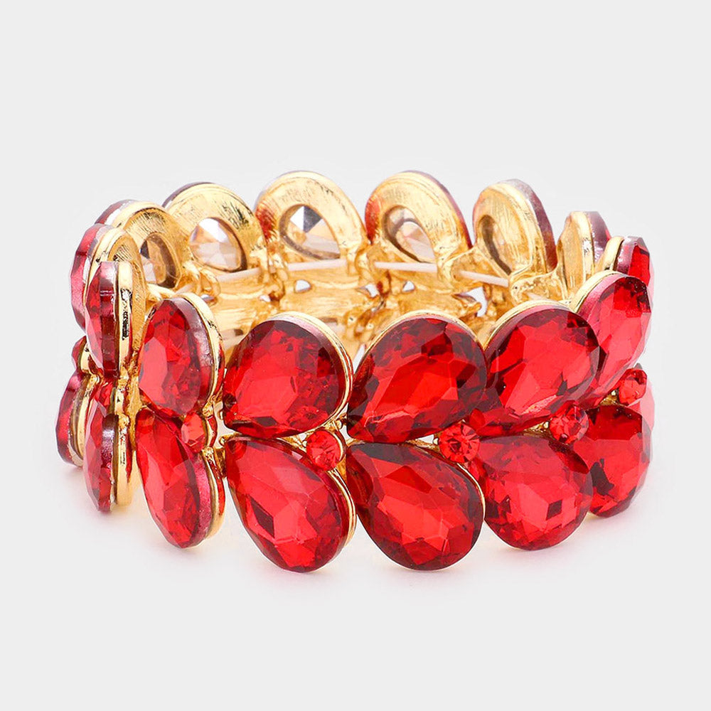 Red Teardrop Stone Stretch Pageant Bracelet | Red Bracelet