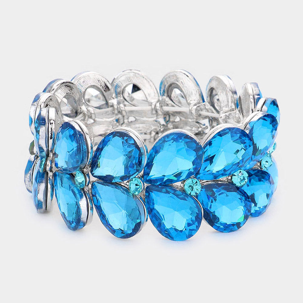 Aqua Teardrop Stone Stretch Pageant Bracelet | Aqua Bracelet