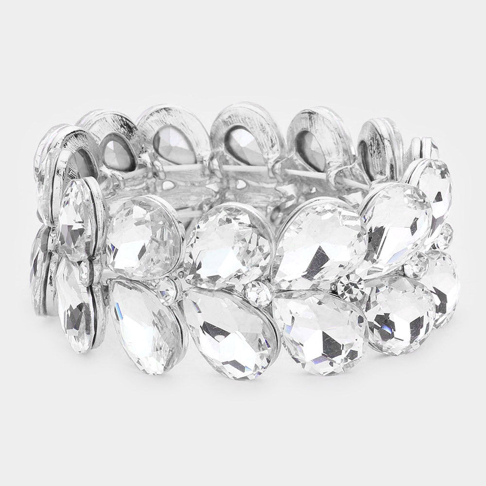 Clear Teardrop Stone Stretch Pageant Bracelet | Clear Bracelet