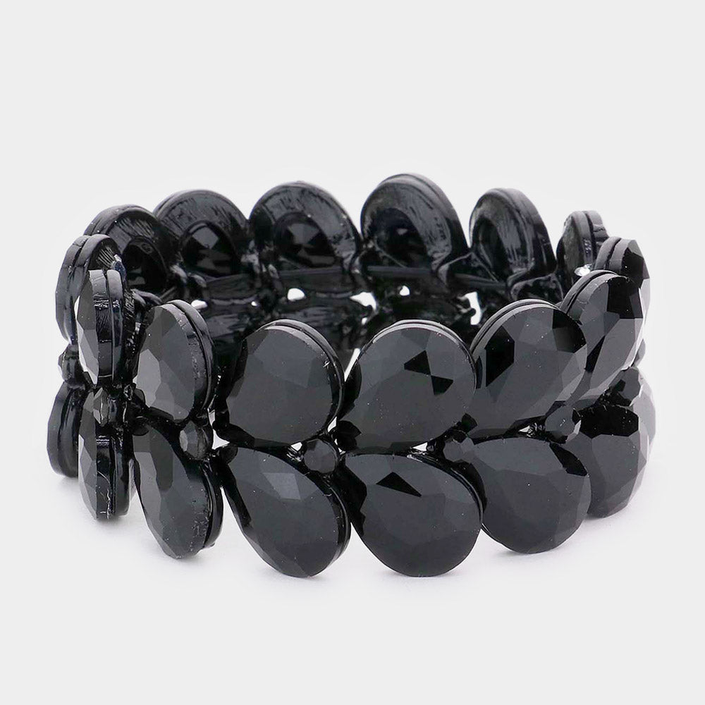 Black Teardrop Stone Stretch Pageant Bracelet | Black Bracelet