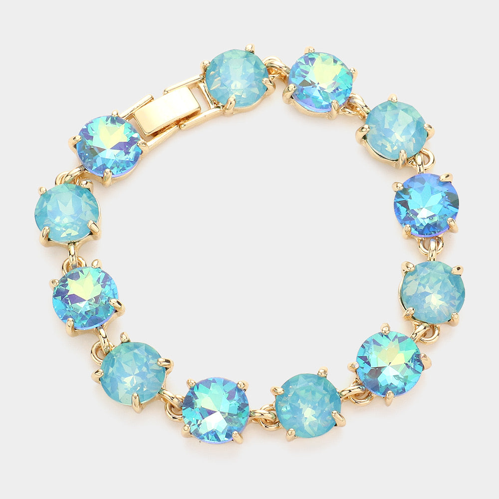 Aqua Round Stone Link Pageant Bracelet | Evening Bracelet