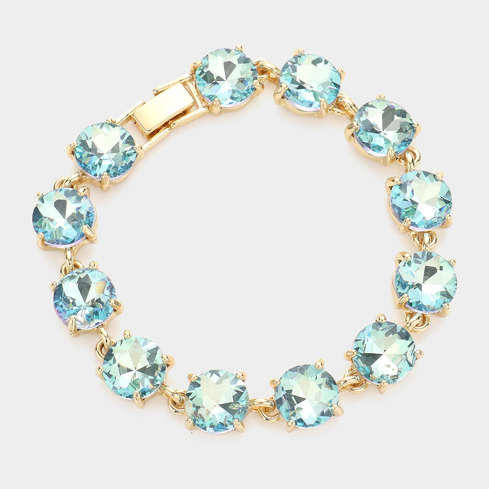 Aqua AB Round Stone Link Pageant Bracelet | Evening Bracelet