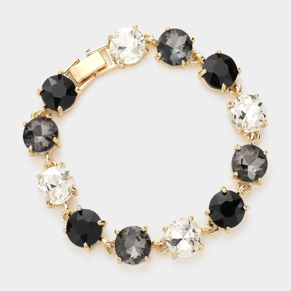 Black/Multi Round Stone Link Pageant Bracelet  | Evening Bracelet