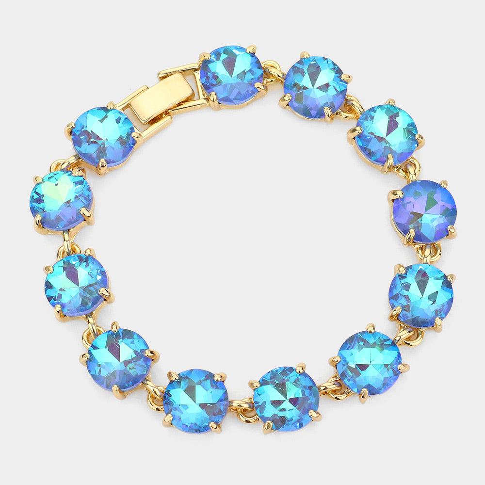 Blue AB Round Stone Link Pageant Bracelet | Evening Bracelet