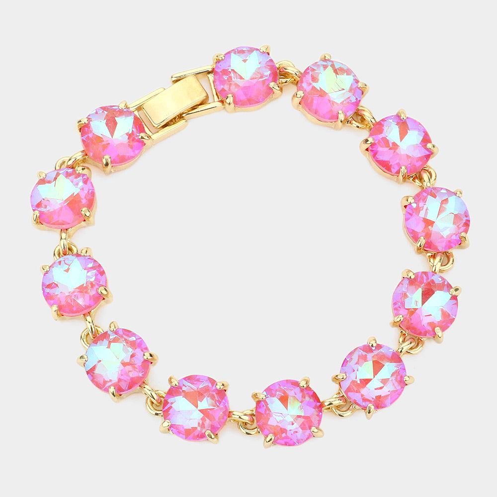 Pink AB Round Stone Link Pageant Bracelet | Evening Bracelet