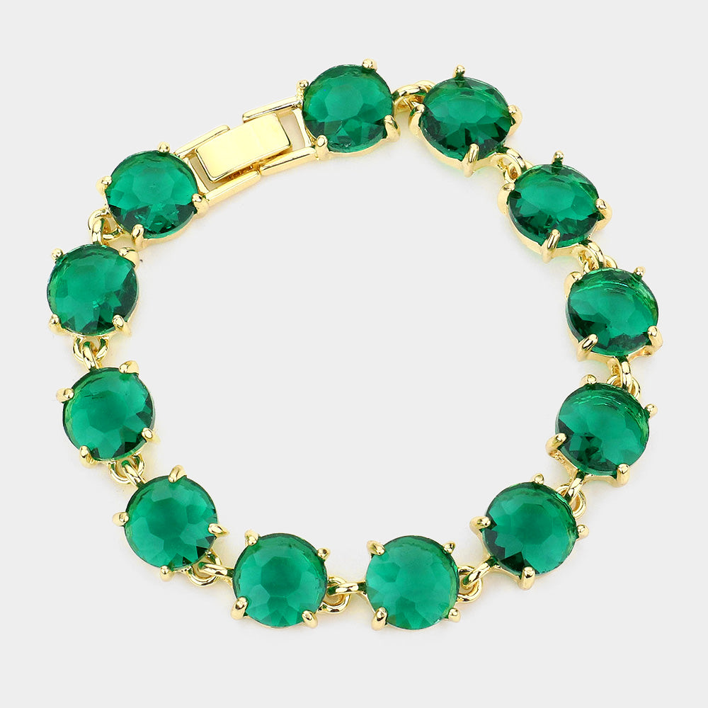 Emerald Round Stone Link Pageant Bracelet | Evening Bracelet