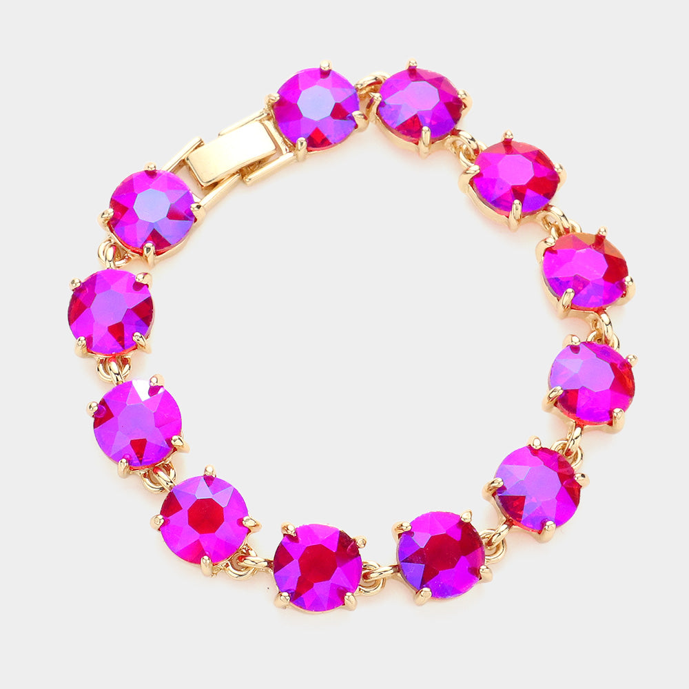 Fuchsia AB Round Stone Link Pageant Bracelet | Evening Bracelet | 595555