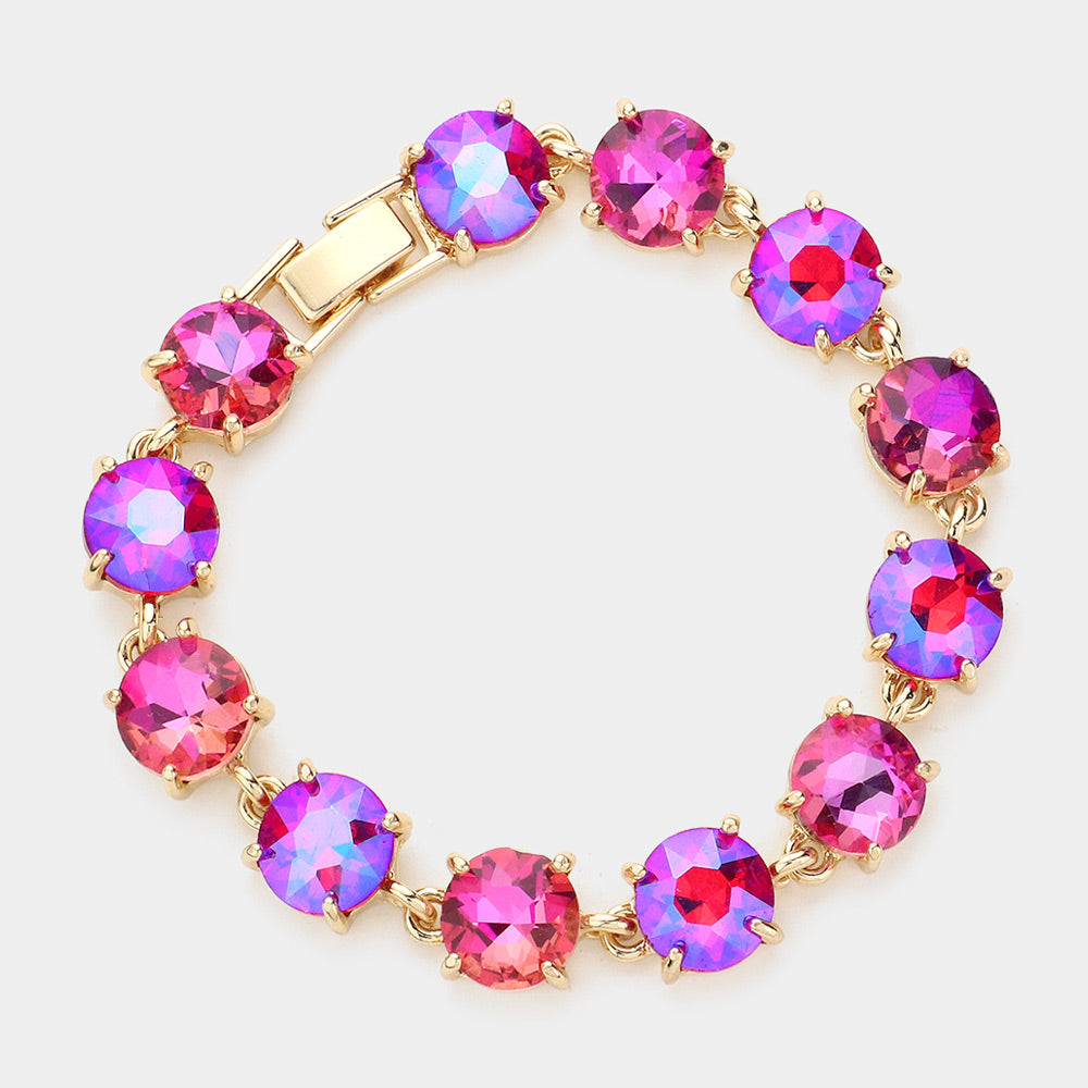 Fuchsia/Multi Round Stone Link Pageant Bracelet  | Evening Bracelet