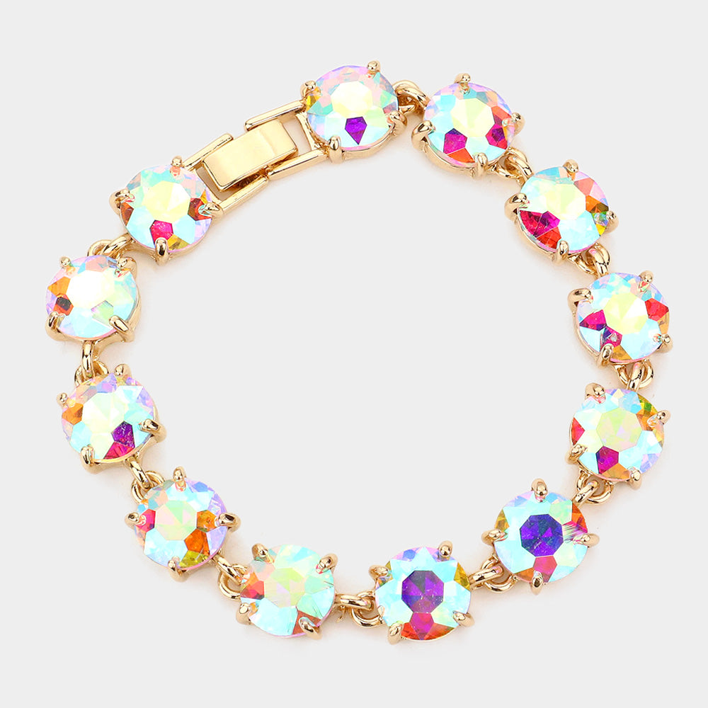 AB Round Stone Link Pageant Bracelet on Gold | Evening Bracelet